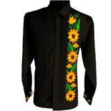 Guayabera Bordada De Girasoles. M/l Tallas Extras. Mayakim