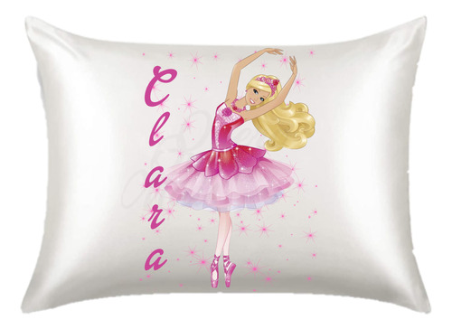 Fronha De Cetim Personalizada Barbie Bailarina Com Nome Bb1