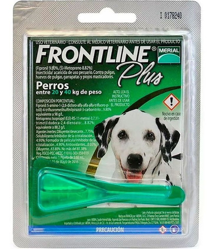 Frontline Plus Perro 20 A 40kg - Pipeta Anti Pulgas Y Piojos