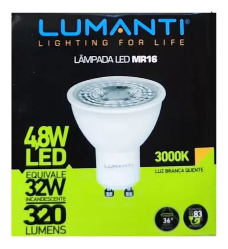 Lâmpada Led Mr16 Dicroica Branca Quente 3000k 4,8w Bivolt