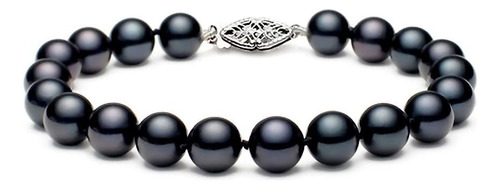 Pulsera De Perlas Cultivadas De Agua Dulce Negras Lustrosas 