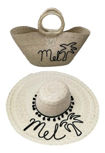 Kit Playa Mujer Bolsa Y Sombrero De Palma Personalizados