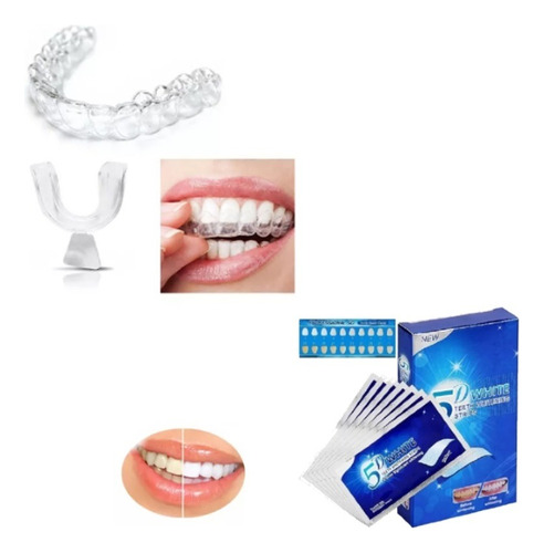 Placa Protectlor Denta + Tiras Gel Blanqueadoras Dientes X7 