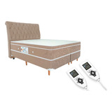 Colchão Magnético Queen Hr Massageador 2 Controle + Cama Box Cor Bege