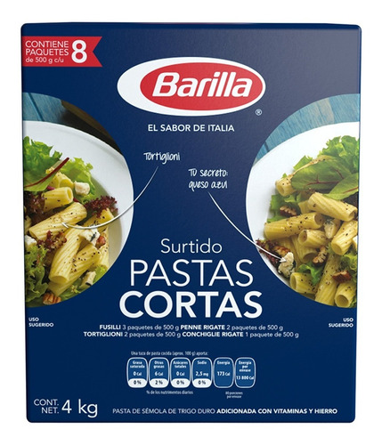 Surtido De Pastas Cortas Barilla 8 Paquetes De 500gr C/u