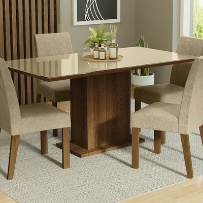 Mesa De Comedor Con Tablero De Cristal 4 Sillas Madesa Avril Marrón/crema/imperial