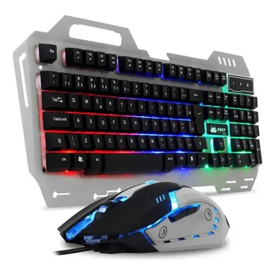 Kit Teclado E Mouse Gamer Luz Rgb Português Mouse 6 Botões Mouse Cinza Teclado Cinza