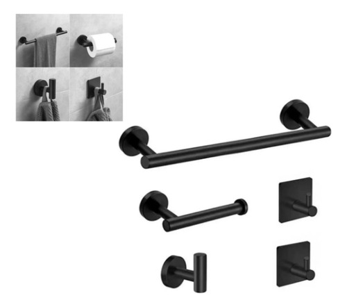 Set De 5 Accesorios De Baño Acero Inoxidable Negro Y Plata