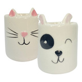 Vasinhos Cachorro E Gato Cachepot Cat E Dog Porcelana 5 Cm