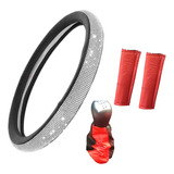 Cubre Volante Negro Brillos+ Cinturones + C/ Palanca Rojo