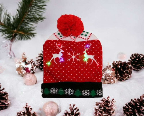 Gorro Navideño Luces Santa Claus Frio Invierno Tejido Unisex