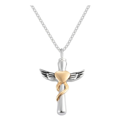 Dije Relicario Diseño Cruz Plateada Con Corazon Dorado De Acero Brilloso Ideal Urna Cenizas Con Collar Marca Julga | Meses sin interés