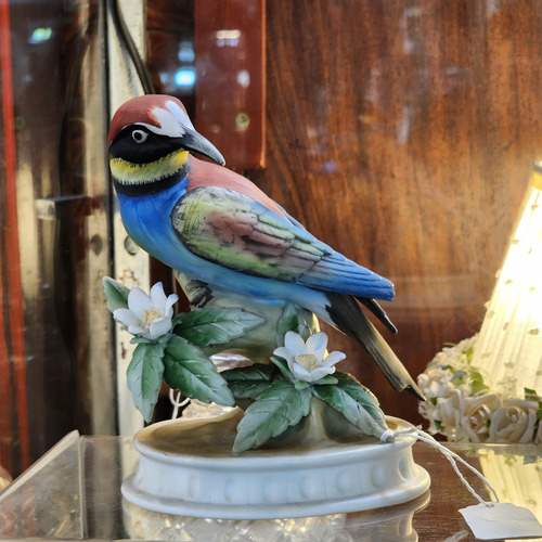 Pájaro De Porcelana De Japón Pecho Azul Flores Blancas