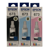 Combo 3 Botella Tinta Epson T673 1 Negro 1 Cian Claro 1 Magenta Claro Originales 