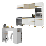Cozinha Modulada/bancada Americana Veneza Multimóveis Mp2208 Cor Branco/dourado