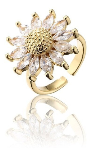 Oferta! Anillo Flor Girasol Adaptable A Toda Talla Cristales