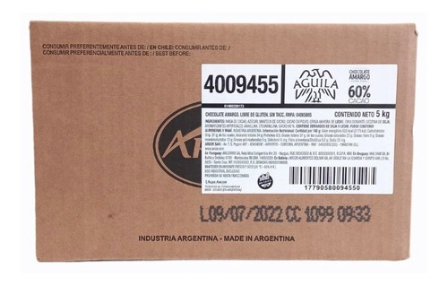 Caja X 5 Kg Chocolate Aguila Taza Amargo 60% Cacao 