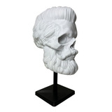 Estatua Caveira Barbearia 21cm + Base De Mesa Plástico Abs