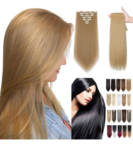 2024 Extensiones Cabello Clip Cortinas Rectas Largas 7