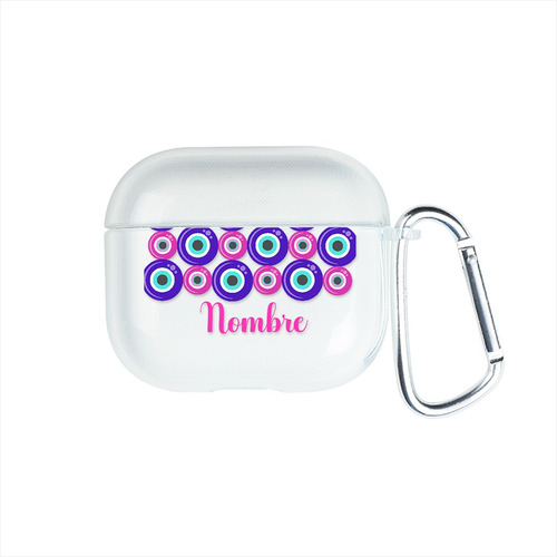 Funda Para AirPods Personalizada Con Nombre Ojo Turco Rosa