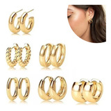 6 Pares Aretes Mujer Oro Mujer Arracadas De Presion Moda