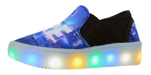 Tenis Slip On Infantil Luces Led Free Fire Tema 18/21 Negro