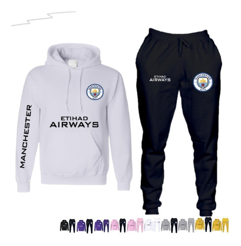 Conjunto Moletom Blusa Calça Abrigo Manchester City Adulto