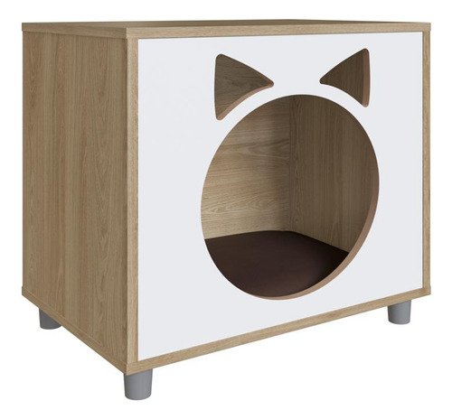 Casa Pet Para Gato Oak Com Almofada Marrom Completa Móveis
