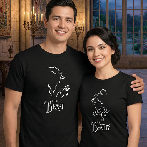 Playeras Duo De Parejas La Bella Y La Bestia Novios