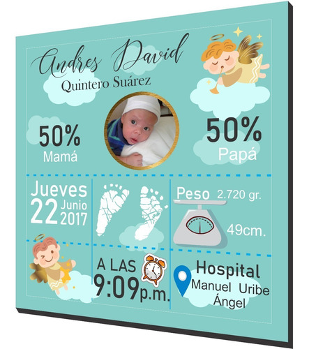 Cuadro Infantil, Datos Bebé Nacimiento, Personaje Su Foto 