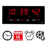 Reloj Digital De Pared Led Rojo Termómetro 36x15 Cm