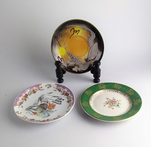 Antigo Trio De Pratos Decorativos Em Porcelana 2749 Rrdeco