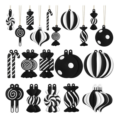 20 Adornos Para Arbol De Navidad En Blanco Y Negro, De Pvc,