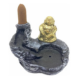 Incensário Cascata Buda Metal Dourado Resina 7 Cm
