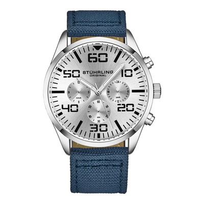 Reloj Para Hombre Cuarzo Aviator 4001 42mm Correa Azul Acero | Meses sin interés