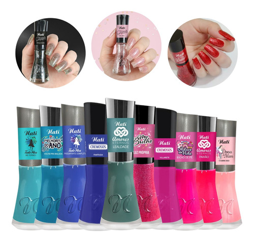 Kit 10 Esmaltes Nati Coleção Rosas E Azuis Novo Lançamento