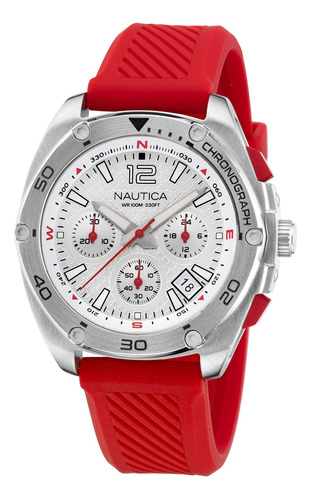 Nautica Reloj Con Correa De Silicona Roja Tin Can Bay Chron.