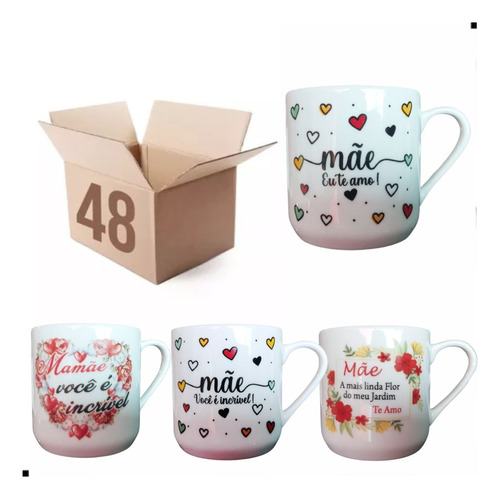 Caneca Porcelana Dia  Maes Presente Revenda Premiumkit 48 Un