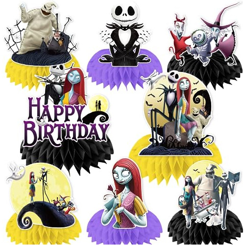 8 Pcs Jack And Sally Birthday Decorations Honeycomb Cen...