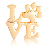 Broche Pin Love Con Patita De Perro Laminado De Oro