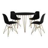 Sala De Jantar Ferro Dourado Mesa Clips 90cm Com 4 Cadeiras