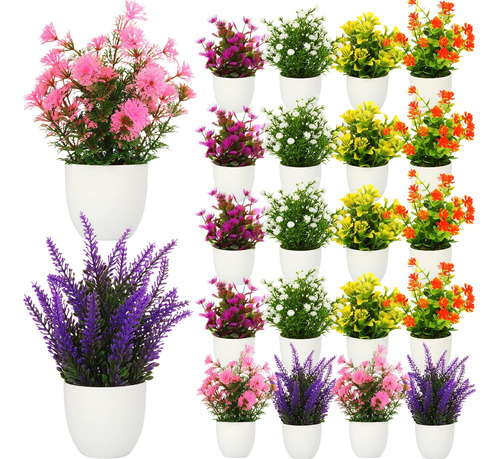 Zeyune 20 Piezas Pequeñas Flores Artificiales En Maceta Mini