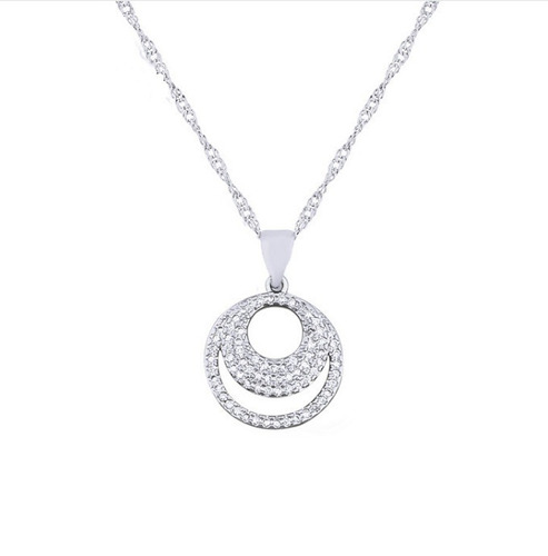 Collar Para Mujer Luna Circulo Plateado Y Zirconia Cúbica