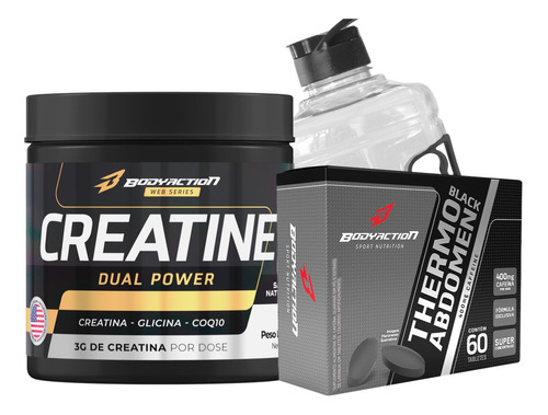 Creatina Dual Power 150g + Thermo Abdomen Black + Galão 2lts Sabor Sem Sabor