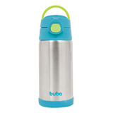 Garrafa Térmica Infantil 400ml De Inox Com Canudo Buba Cor Azul