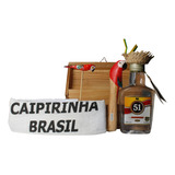 Kit Caipirinha Cachaça Caixa  De Madeira Souvenir 21cm 667g