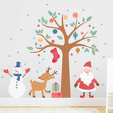 Vinil Decorativo Navideño Árbol Con Santa