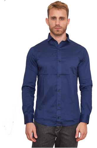 Camisa Lisa Elastizada Semientallada Hombre