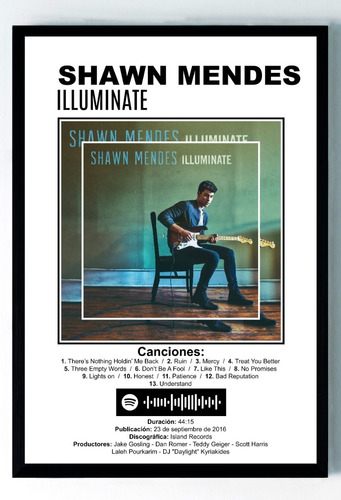 Cuadro Moderno Spotify - Shawn Mendes - Illuminate Y Wonder