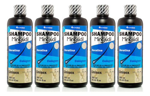 Kit 5 Shampoo Minoxidil Keratina Colageno Sin Sal 950ml C/u